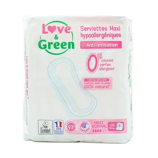 Love & Green Toallas hipoalergénicas Maxi Normal 16uds