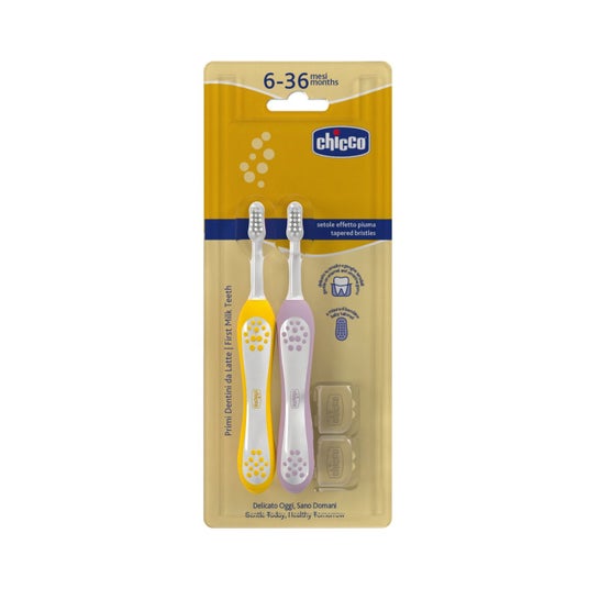 Chicco Cepillo Dental Lila + Mostaza 6-36M 2uds