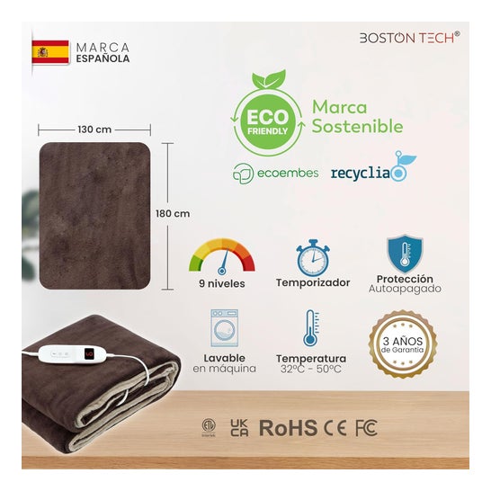 Boston Tech Coperta Elettrica Doppia Comfortmax 180 x 130 cm