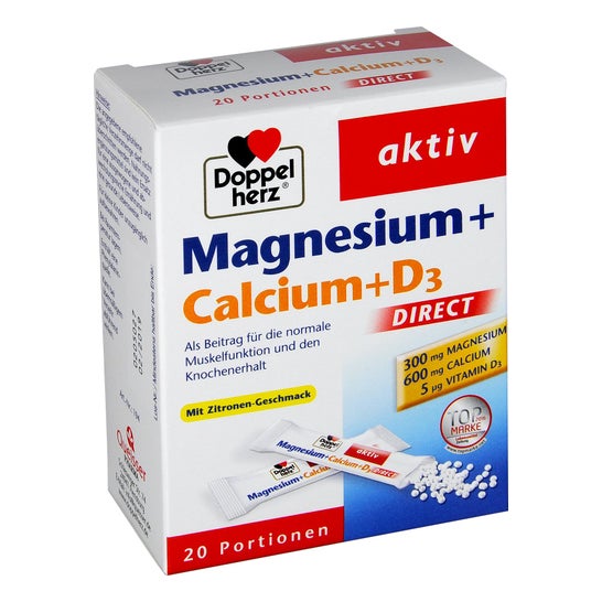 Doppel Herz Aktiv Magnesium + Calcium + D3 Direct 20 Saquetas