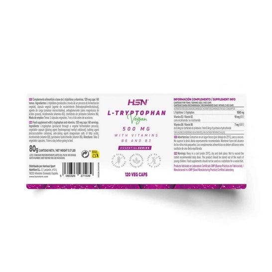 HSN L-Triptófano 500mg + Vitaminas B6 y B3 120vcaps