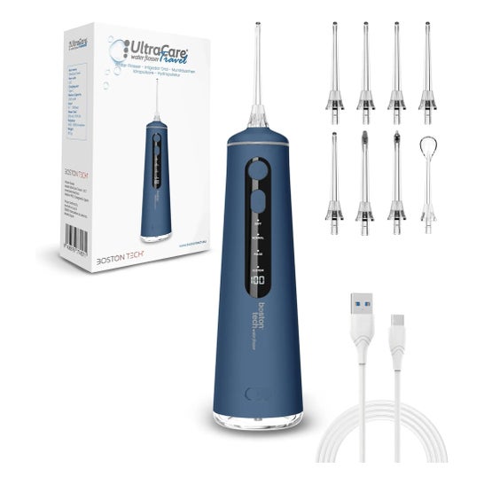 ULTRA CARE Trådløs Bærbar Professionel Tandrensningsapparat - 8 Dyser - 4 Indstillinger, IPX7 Blå