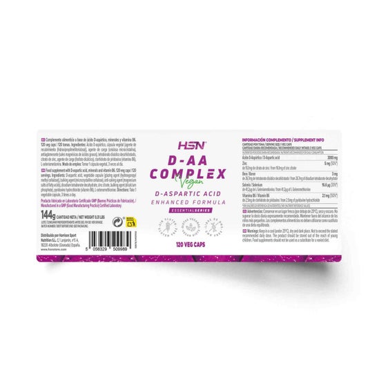 HSN D-AA Ácido D-Aspártico 1000 mg Complex 120 vcaps