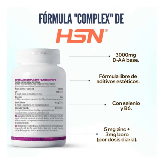 HSN D-AA Ácido D-Aspártico 1000 mg Complex 120 vcaps