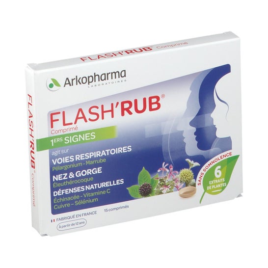 Arkopharma Flash'Rub Naso Flash'Rub, gola, apparato respiratorio, scatola di alimentazione delle vie respiratorie Supplemento alimentare di 15 compresse