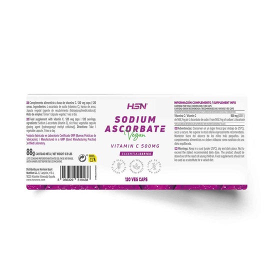 HSN Ascorbato de Sodio 500mg Vitamina C 120vcaps