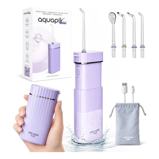 AquaPik Mini Draagbare Mondspoeler Reis USB Opladen Paars