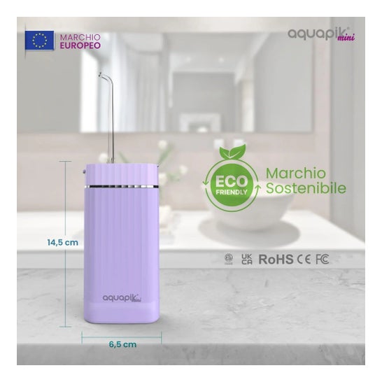 AquaPik Kit Mini Irrigatore Orale Portatile Viaggi Carica Usb Viola