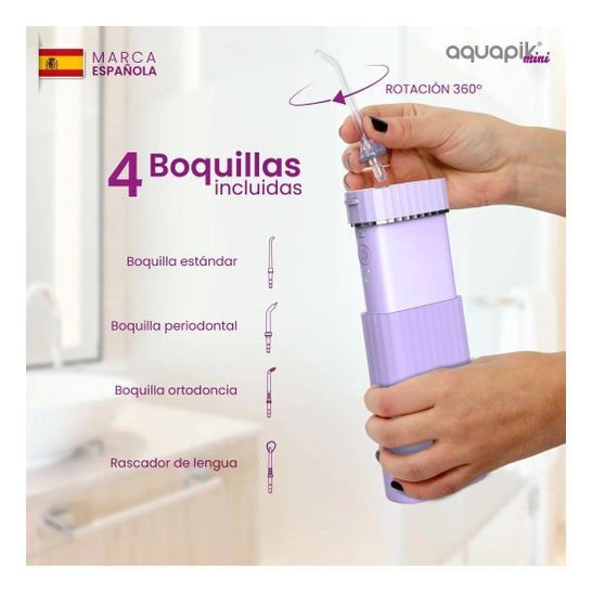 AquaPik Kit Mini Irrigatore Orale Portatile Viaggi Carica Usb Viola