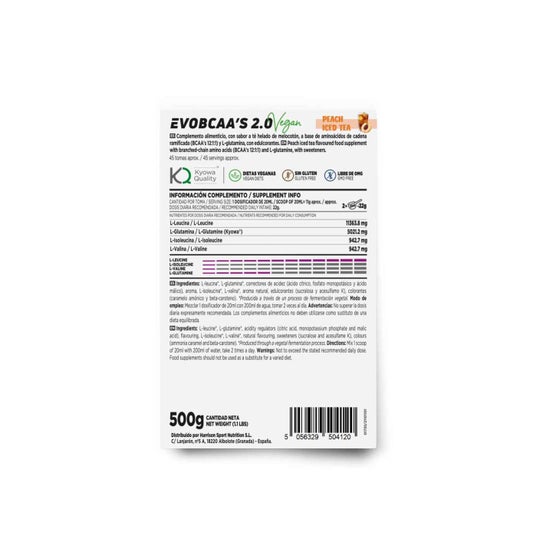 HSN EvoBCAA's 2.0 BCAA's 12:1:1 + Glutamina Té Helado de Melocotón 500 g