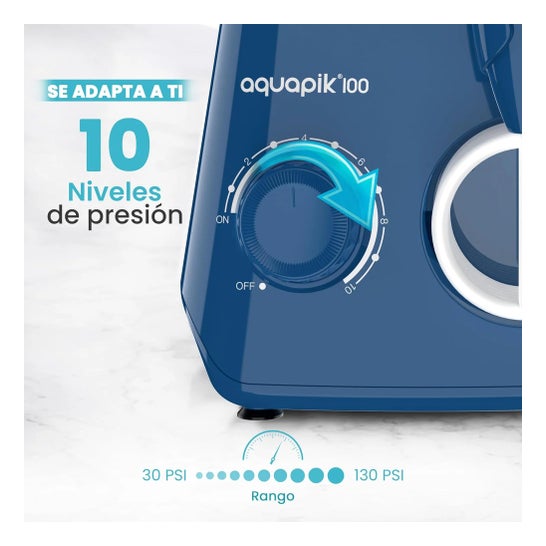 Aquapik100® Waterflosser Irrigador Dental 600 ml 10 Niveles Azul 1 ud