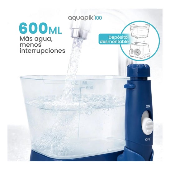Aquapik100® Waterflosser Irrigador Dental 600 ml 10 Niveles Azul 1 ud