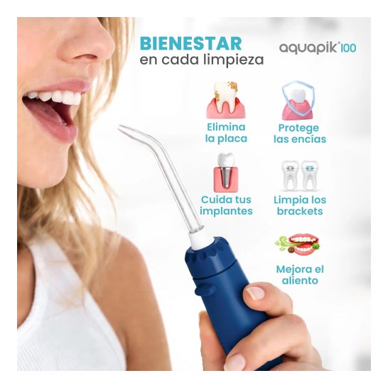 Aquapik100® Waterflosser Irrigador Dental 600 ml 10 Niveles Azul 1 ud