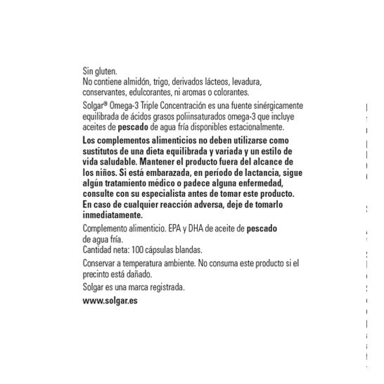 Solgar Omega-3 Triple Concentración 100 Perlas