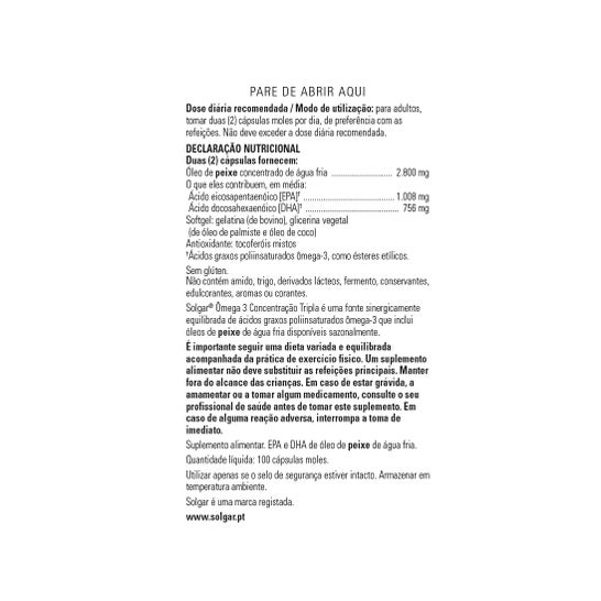 Solgar Omega-3 Triple Concentración 100 Perlas
