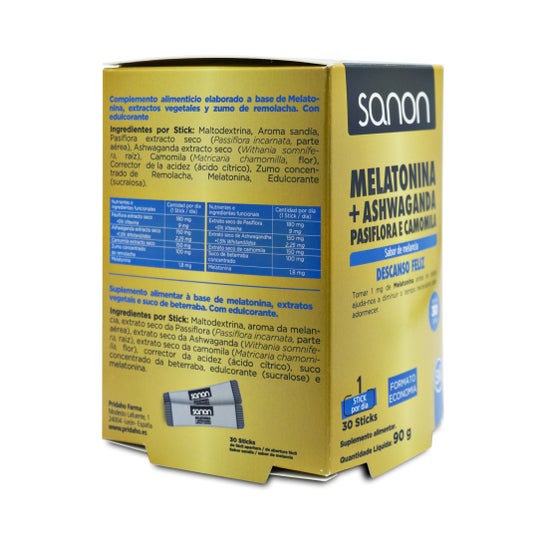 Sanon Melatonina + Ashwanda Pasiflora y Camomila Sabor Sandía 30 sticks