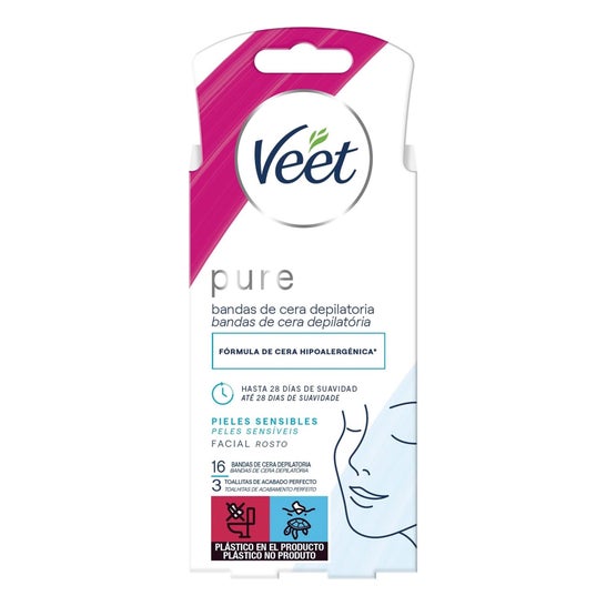Veet Pure Cera Fría Facial Sensible Bandas 16uds