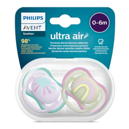 Philips Avent Chupete Ultra Air Sun Rainbow Mix 2uds Philips Avent Chupete Ultra Air Sun Rainbow Mix 2uds