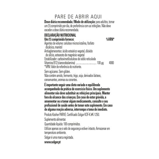 Solgar Vitamina B12 Cianocobalamina 100mcg 100 comp