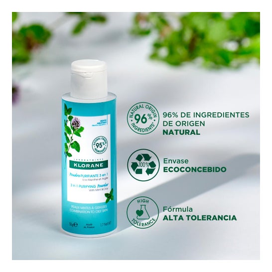 Klorane Polvo Limpiador Purificante 3 en 1 a la Menta BIO 50 g