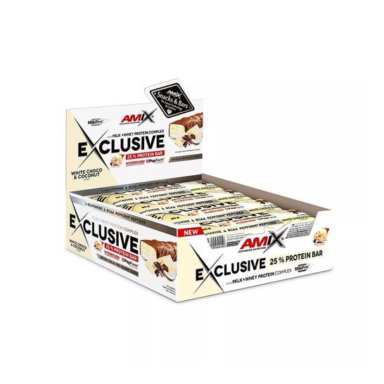 Amix Exclusive Protein Bar Chocolate Blanco Coco 12x85g