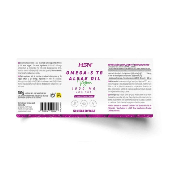 HSN Omega-3 Vegano Aceite de Algas 1000mg 120 perlas vegetales