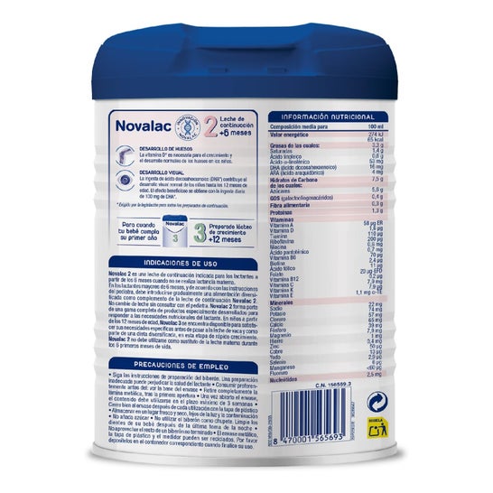 Novalac 2 Leche de Continuación Apoya el Desarrollo Visual y Óseo +6Meses 800 g