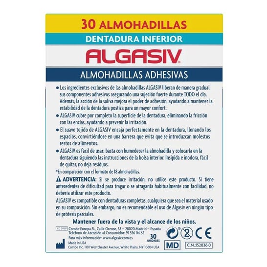 Algasiv Almohadillas Adhesivas Prótesis Inferior 30uds Algasiv Almohadillas Adhesivas Prótesis Inferior 30uds