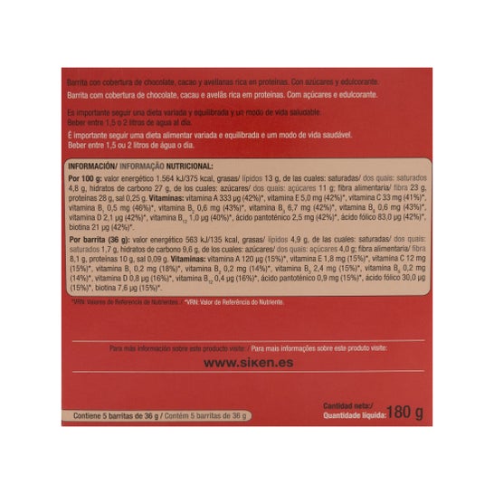 Siken Diet barrita sabor crema cacao 5 uds