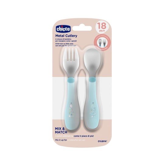 Chicco Set Duo Cubiertos Inox 18M+ Azul