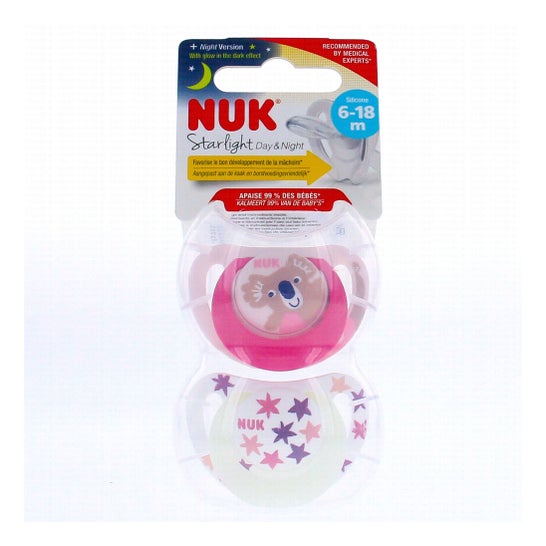 Nuk Starlight Día y Noche Chupetes 6-18 Meses 2uds