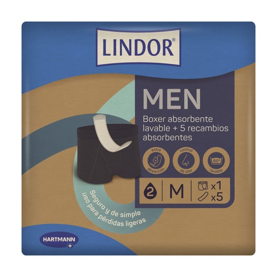 Lindor Men Boxer Absorbente Lavable Incontinencia Talla M + 5 recambios