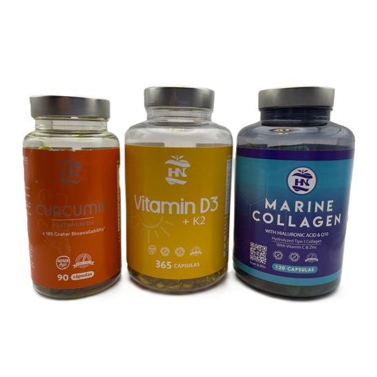 HN Pack Vitamina D3 365 caps + Colageno 120 caps + Cúrcuma 90 caps