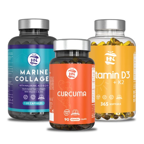 HN Pack Vitamina D3 365 caps + Colageno 120 caps + Cúrcuma 90 caps