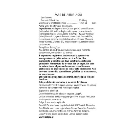 Solgar Brain Works con Full Spectrum Cúrcuma y BacoMind Licaps 60vcaps