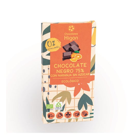 Chocolates Higón Chocolate Negro 75% Naranja Sin Azúcar Eco 100g