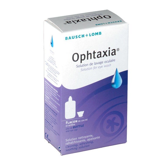 Ophtaxia Eye Wash Solution 120 ml flaske + øje
