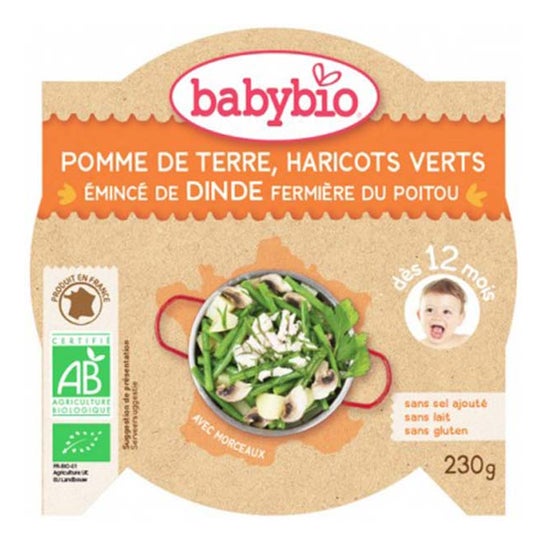 Piatto di verdure biologiche Babybio e tacchino in 12 mesi 230g