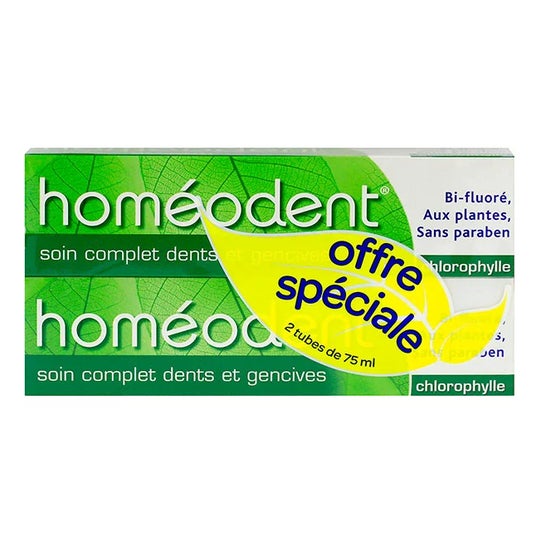 Homeodent Pasta dentífrica completa para el cuidado de los dientes y las encías con clorofila 2x75ml