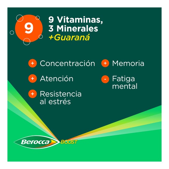Berocca Boost Magnesio Vitaminas y Minerales con Guaraná 15 Comprimidos Efervescentes
