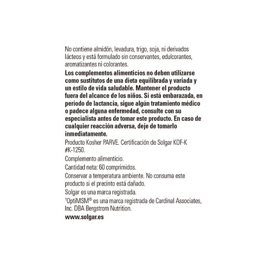 Solgar MSM Metilsulfonilmetano 1000 mg 60 comp