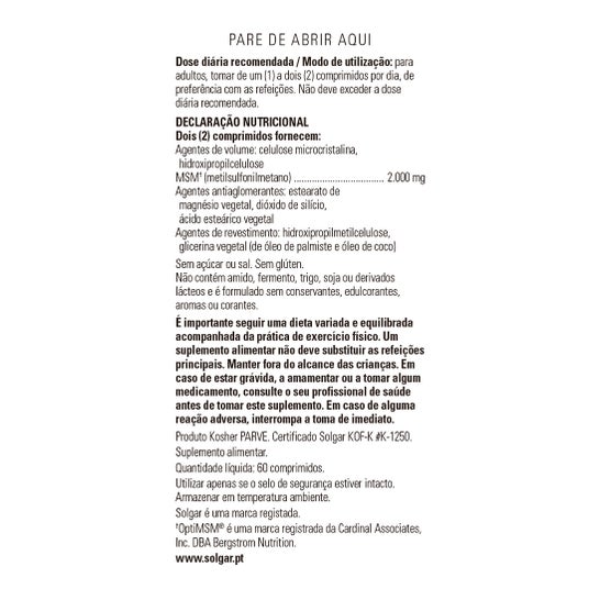 Solgar MSM Metilsulfonilmetano 1000 mg 60 comp