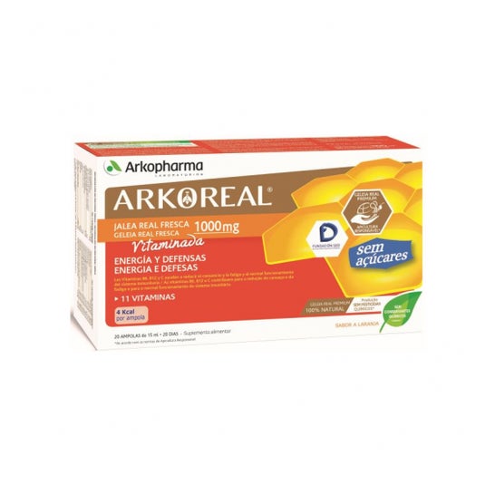 Arkopharma Arkoreal Jalea Real Fresca Vitaminada 1000mg Sin Azúcar 20 ampollas