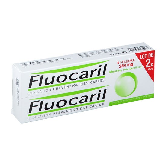 Fluocaril Bifluore 250 Mg Menta Pasta de dientes 2 Tubos de 75 Ml