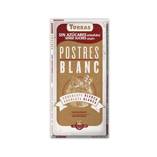 Barra de Chocolate Blanco, sin Azúcar Añadida y sin Gluten, 75 g