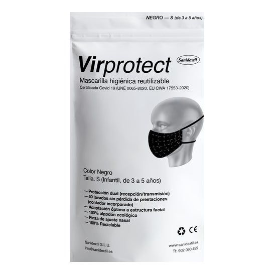 Virprotect Mascarilla Higiénica Reutilizable Infantil 3-5 Años Negra 1ud