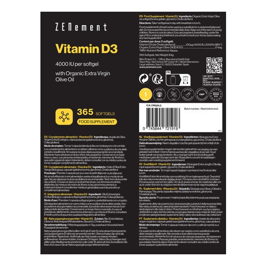 Zenement Vitamina D3 4000IU 365 Perlas