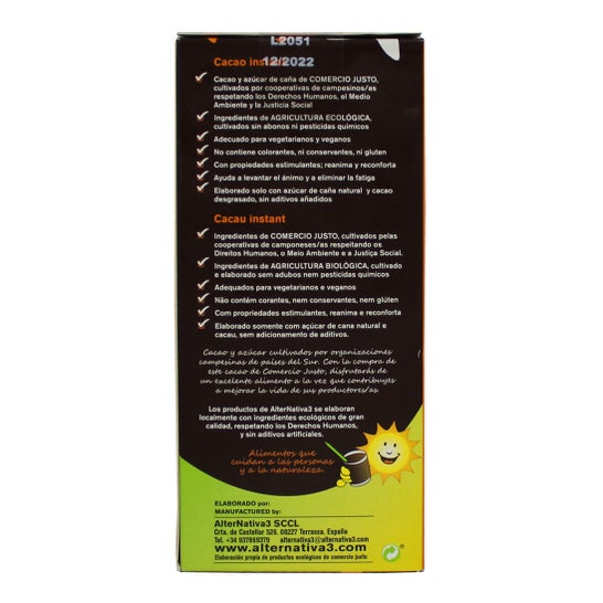 Alternativa3 Cacao Instantáneo Ecológico 250 g
