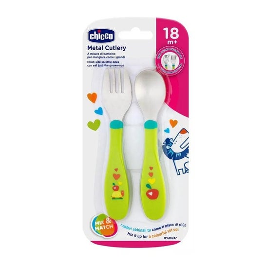 Chicco Pack Cubiertos Inox +18m Verde Chicco Pack Cubiertos Inox +18m Verde