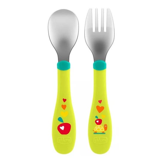 Chicco Pack Cubiertos Inox +18m Verde Chicco Pack Cubiertos Inox +18m Verde